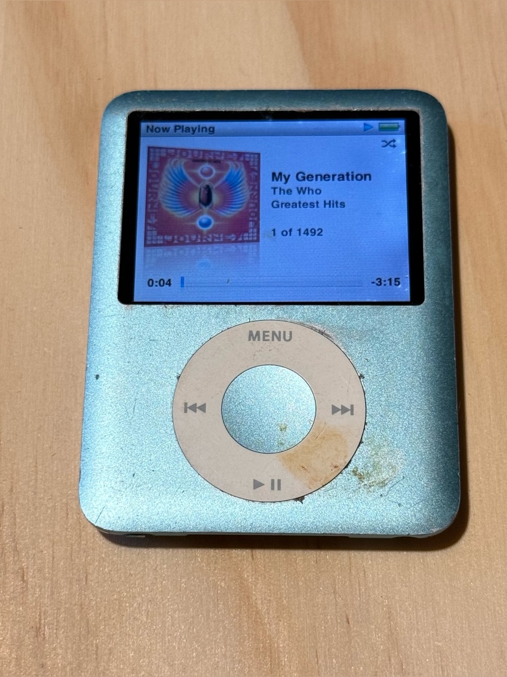 iPod Nano A1236 8GB Blue Tested Battery 12-16Hr w/Charg-1492-Songs Read Info Blw